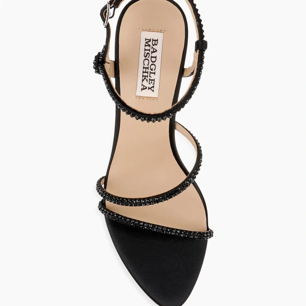 NWT: Badgley Mischka Julianna Black Satin Strappy Heels new in box with dust bag - Picture 5 of 14